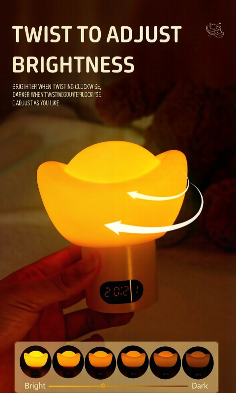 ๐ฐ Gold Ingot Zero Blue Light Baby Night Light, FDA Food Grade Silicone Nursery Lamp with Remote Control, Digital Clock & Custom Timer, Dimmable Rechargeable Bedside Sleep Lamp