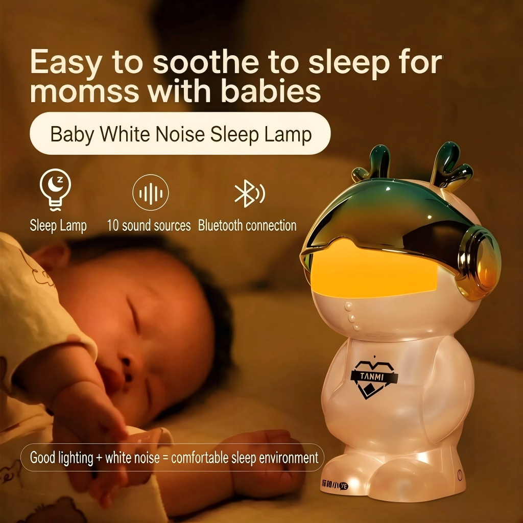 🌙 2-in-1 White Noise Baby Night Light, Zero Blue Light Newborn Sleep Lamp with 10 Soothing Sounds, Voice Control, Auto Timer & Bluetooth Dimmable Nursery Lamp