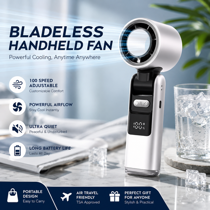 ❄️ Portable Ice Ceramic Cooling Handheld Fan, 100-Speed Adjustable Mini Turbo Fan with Digital Power Display, 4000mAh Rechargeable Pocket Fan for Outdoor Travel Camping Sports